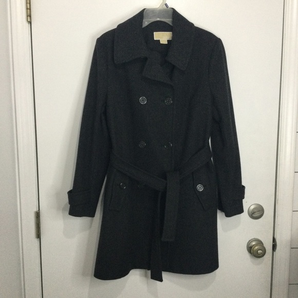 Michael‎ Kors wool pea coat Womens Size 12 Dark Gray belted - Picture 1 of 5